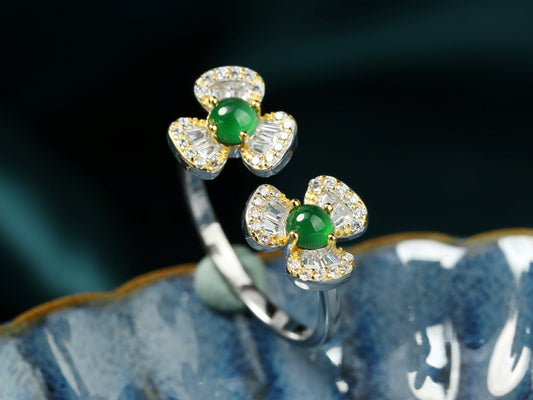 Jadeite Floral Open Ring