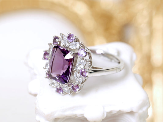 Amethyst Cocktail Ring with Floral Accents