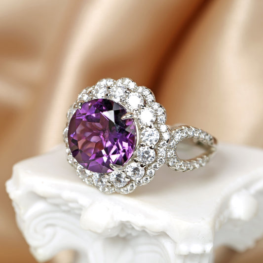 Opulent Round-Cut Amethyst Halo Ring