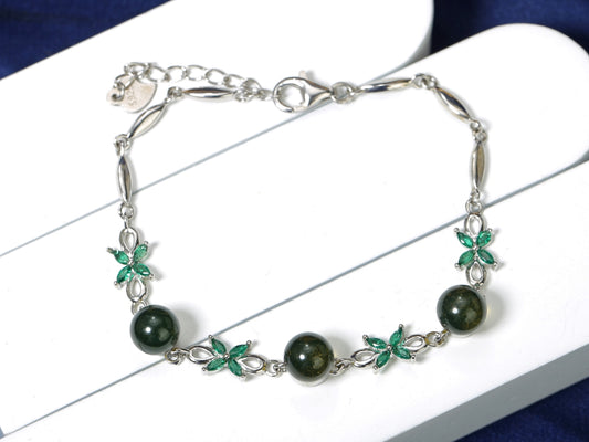 Elegant Natural Blue Amber Butterfly Link Bracelet