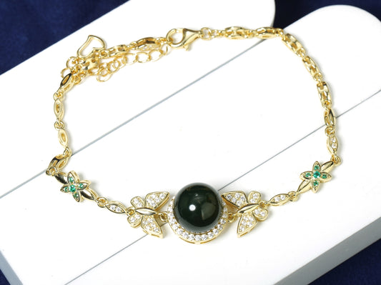 Opulent Gold-Tone Blue Amber Butterfly Halo Bracelet