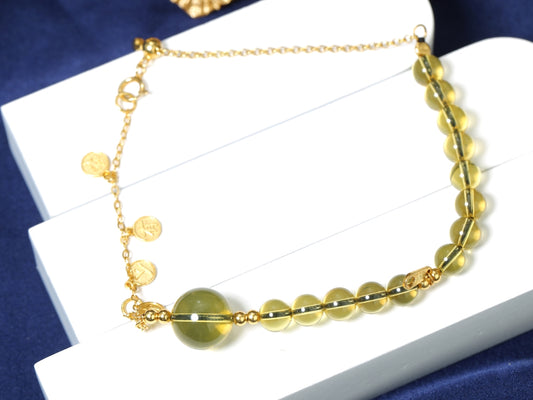 Delicate Natural Blue Amber Beaded Charm Bracelet