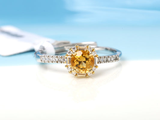 Luxury Paved Band Two-Tone Citrine Halo Ring