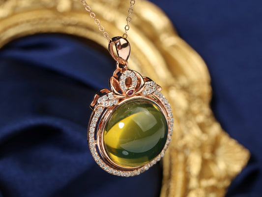 Rose Gold Crown Blue Amber Pendant