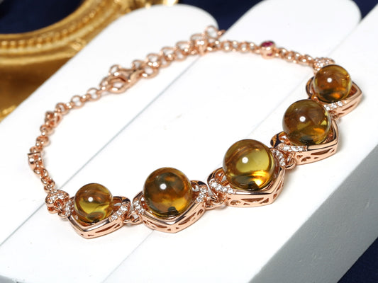 Heart Halo Blue Amber Rose Gold Bracelet