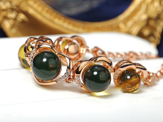 Heart Halo Blue Amber Rose Gold Bracelet