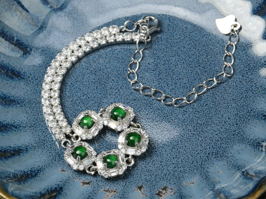 Jadeite Halo Tennis Bracelet