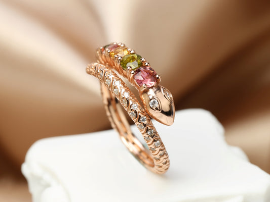 S925 Snake‑shaped Tourmaline Ring