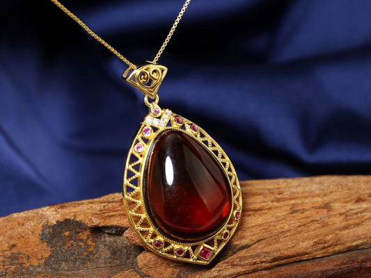 Blood Amber Teardrop Pendant