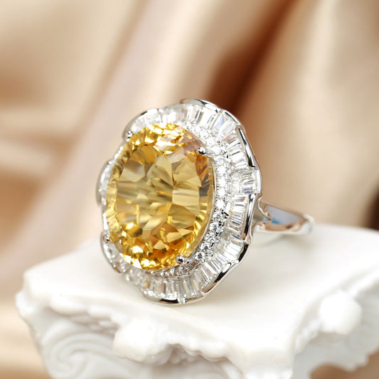 S925 Citrine Flower Ring