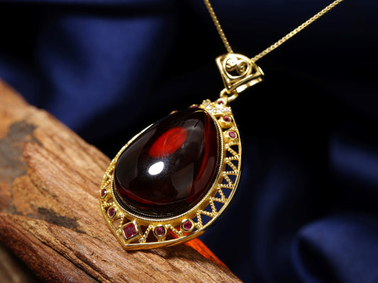 Blood Amber Teardrop Pendant