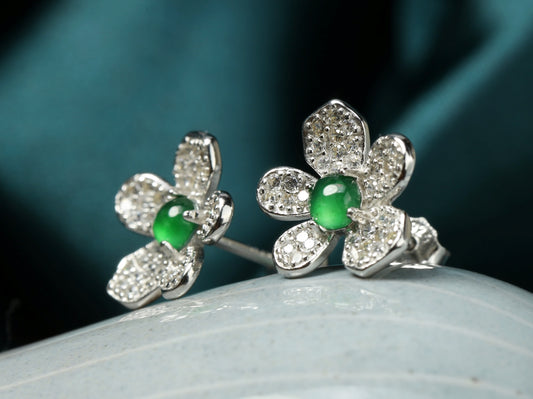 Jadeite Flower Stud Earrings