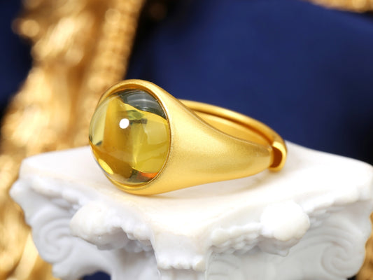 Blue Amber Signet Ring