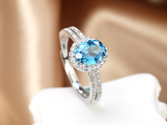 Blue Topaz Halo Ring
