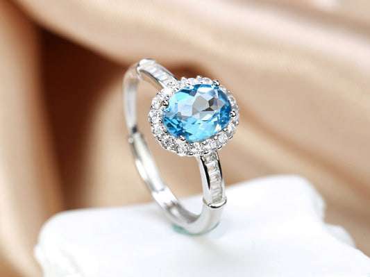Blue Topaz Halo Ring