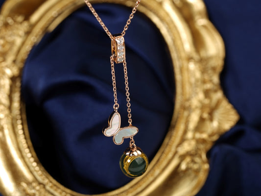 Butterfly Blue Amber Lariat Necklace