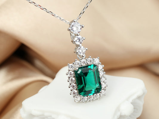 S925 Cultured Emerald Necklace