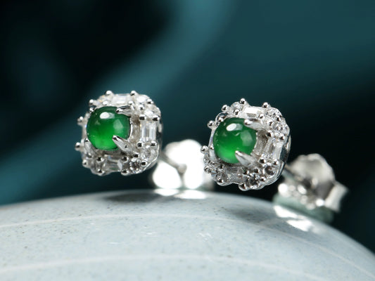 Jadeite Cabochon Stud Earrings