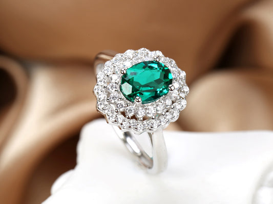 S925 Sterling Silver Lab-Grown Emerald Ring