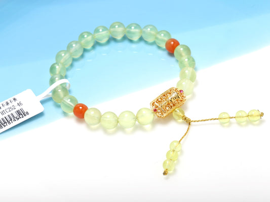 Golden Blessing · Prehnite & South Red Agate Bracelet with 18K Gold Charm