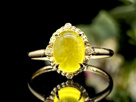 Golden Prehnite Oval Crown Ring