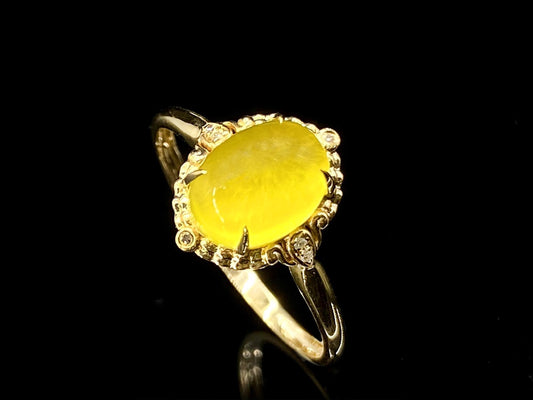Golden Prehnite Oval Crown Ring
