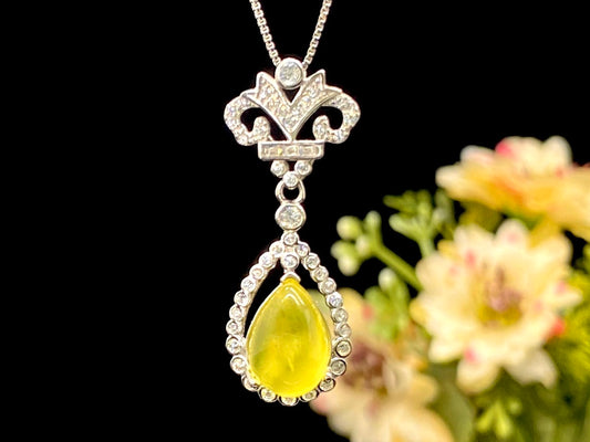 Royal Dew · Golden Prehnite & CZ Pendant in 925 Silver