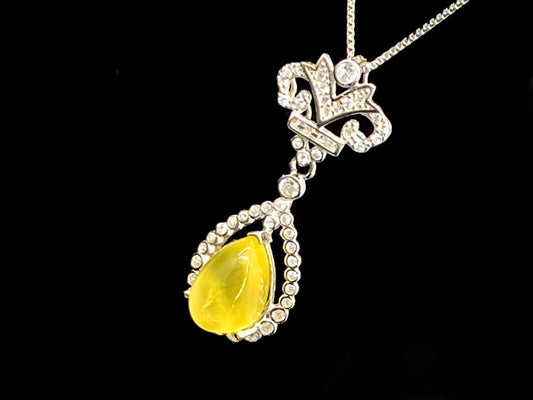 Royal Dew · Golden Prehnite & CZ Pendant in 925 Silver