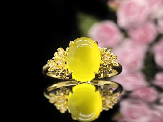 Golden Prehnite Floral Ring