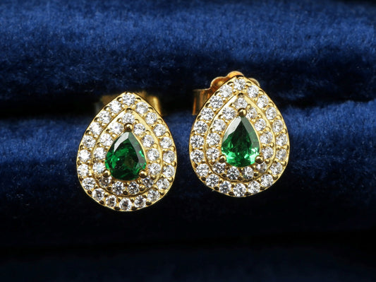 S925 Tsavorite Halo Stud Earrings