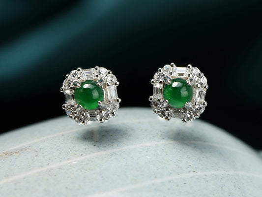 Jadeite Cabochon Stud Earrings