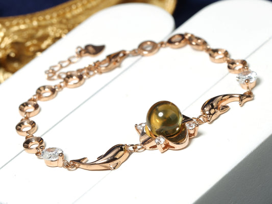 Dolphin Blue Amber Rose Gold Bracelet