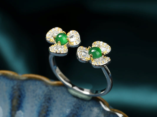 Jadeite Floral Open Ring