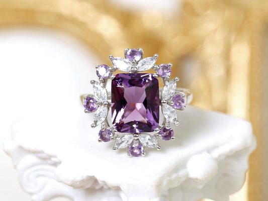 Amethyst Cocktail Ring with Floral Accents