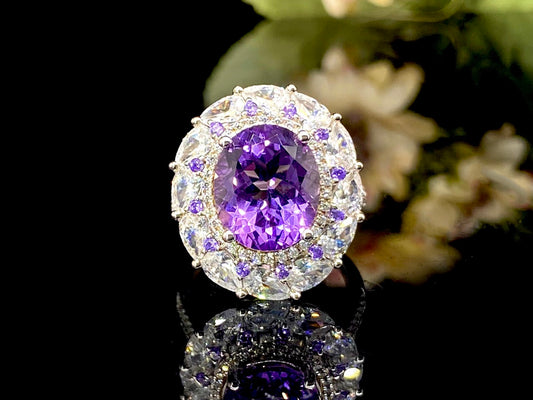 Luxe Double Halo Amethyst Statement Ring
