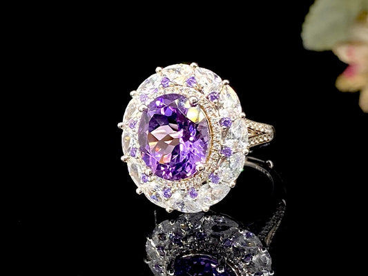 Luxe Double Halo Amethyst Statement Ring