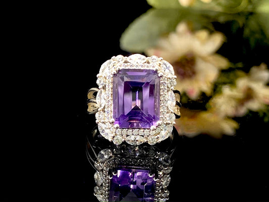 Luxe Emerald-Cut Amethyst Statement Ring