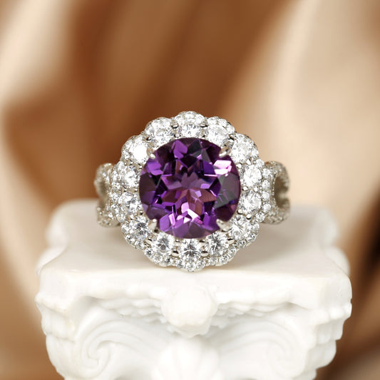 Opulent Round-Cut Amethyst Halo Ring
