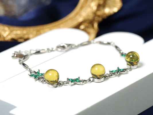 Elegant Natural Blue Amber Butterfly Link Bracelet