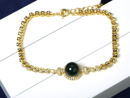 Opulent Gold-Tone Blue Amber Statement Chain Bracelet