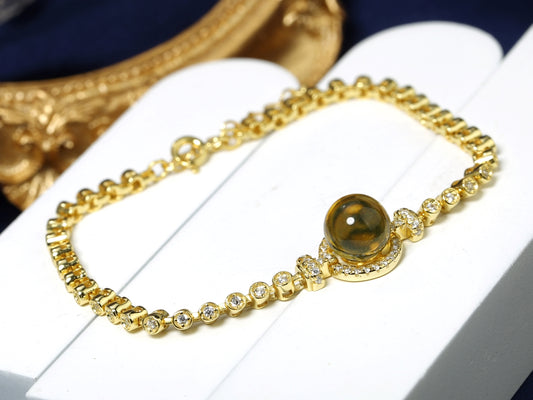 Opulent Gold-Tone Blue Amber Statement Chain Bracelet