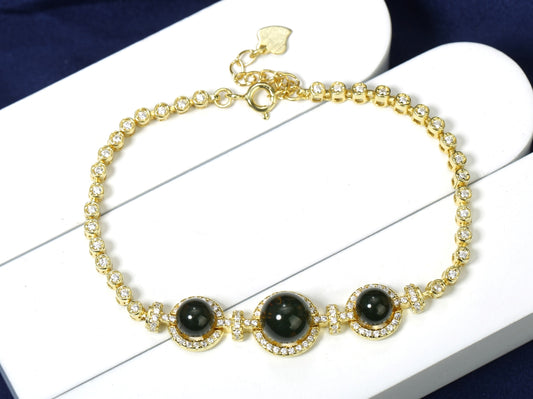 Opulent Gold-Tone Bezel-Set Blue Amber Tennis Bracelet