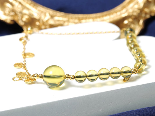 Delicate Natural Blue Amber Beaded Charm Bracelet