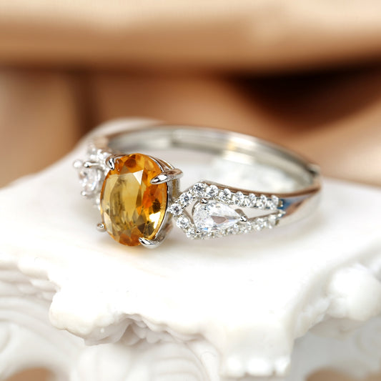 Luxury Oval-Cut Citrine Ring with Symmetrical Pear Crystal Accents