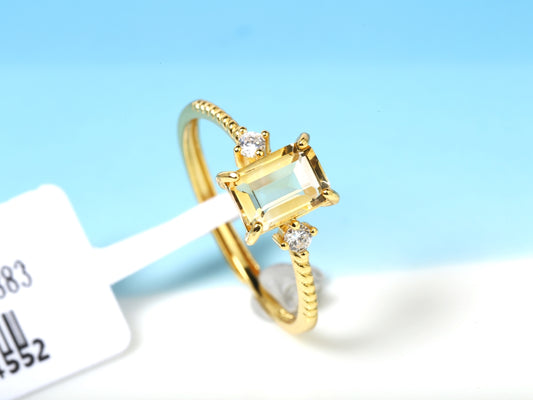 Dainty Gold-Tone Emerald-Cut Citrine Ring with Diamond Accents