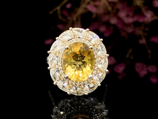 Luxury Radiant Golden Citrine with Marquise Crystal Frame Ring
