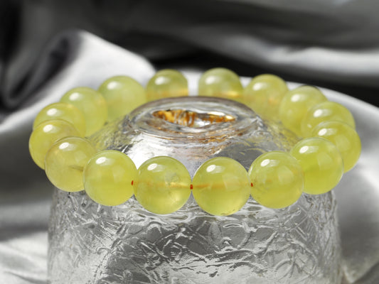 Translucent Golden Prehnite Round Gemstone Stackable Everyday Bracelet