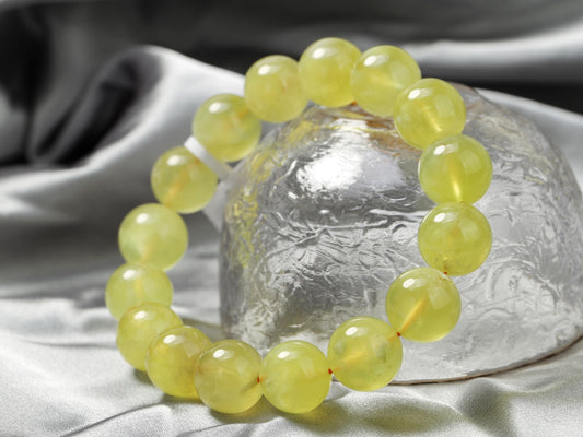 Translucent Golden Prehnite Round Gemstone Stackable Everyday Bracelet
