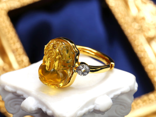 Blue Amber Pixiu Ring