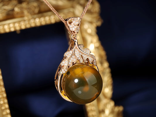 Golden Leaf Blue Amber Pendant